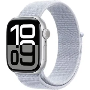 Apple Watch Series 10 (2024), GPS, 42 mm, Gesto de doble toque, Caja de aluminio plata, Correa Loop deportiva Azul nube